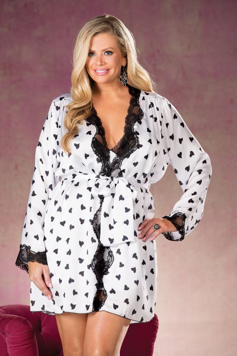 Picture of Shirley of Hollywood X25799 Heart Print & Lace Robe