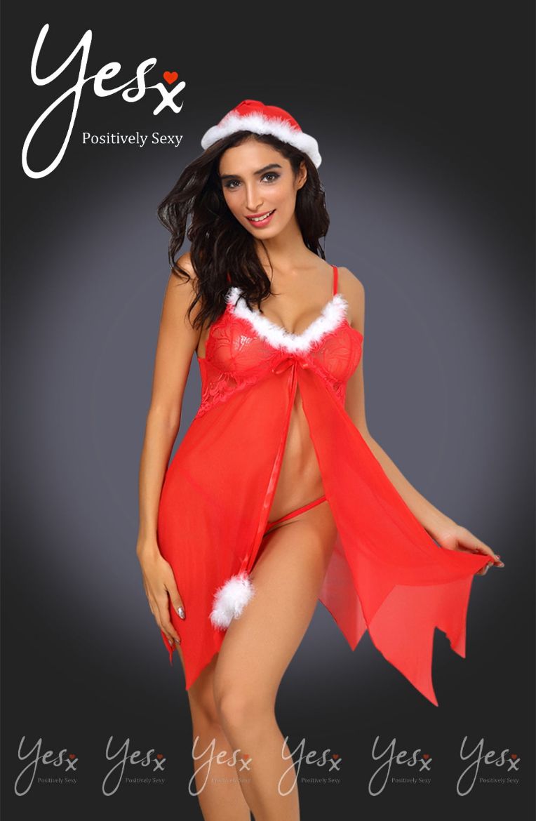 Product image of YesX YX947 3pc Red/White Hat, Babydoll & Thong