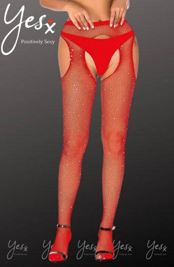 Product image of YesX YX852 Sparkly Fishnet Red