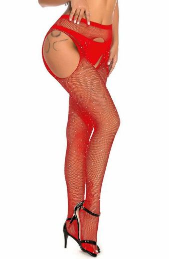 Product image of YesX YX852 Sparkly Fishnet Red