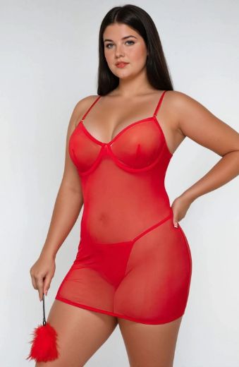 Product image of YesX YX730Q Red Mesh Lingerie Set Up to 4XL