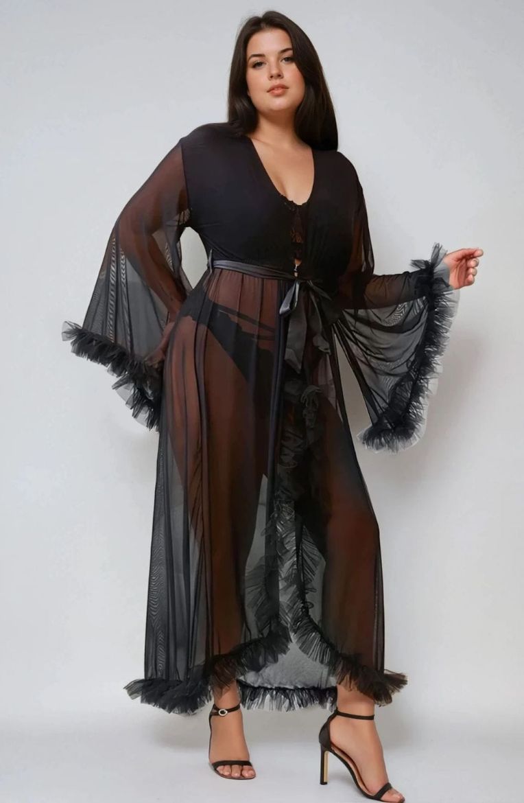 Product image of YesX YX735Q Sexy Mesh Ruffled Long Robe