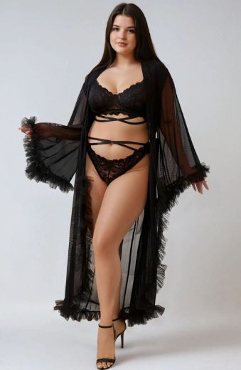 Product image of YesX YX735Q Sexy Mesh Ruffled Long Robe