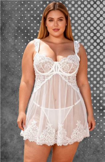 Product image of YesX YX745Q White Lace Sheer Plus Size Babydoll