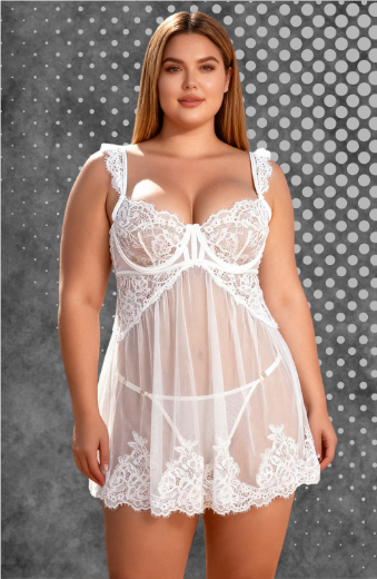 Product image of YesX YX745Q White Lace Sheer Plus Size Babydoll